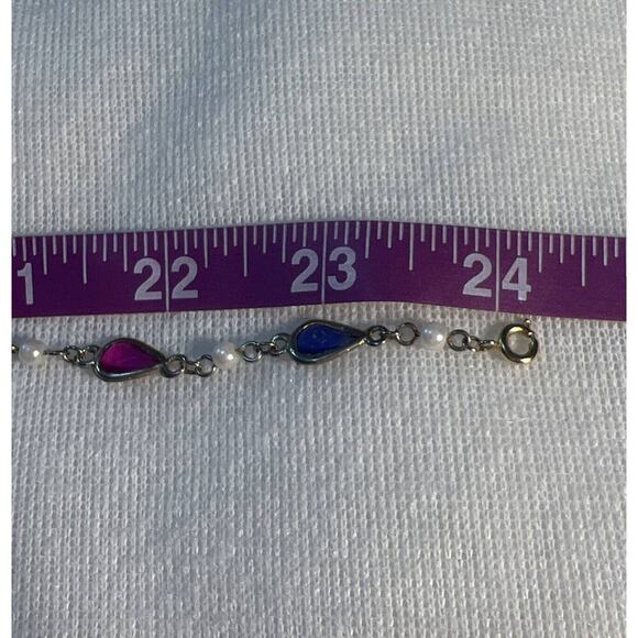 -NECKLACE VTG Made In Korea Station Faux Seed Pearl&Glass Teardrop Jewels - Picture 6 of 11